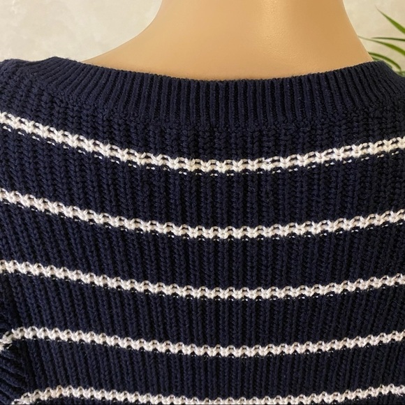 Loft Women’s Sweater Navy blue & White Striped Size L Relaxed Sweater - Picture 8 of 16